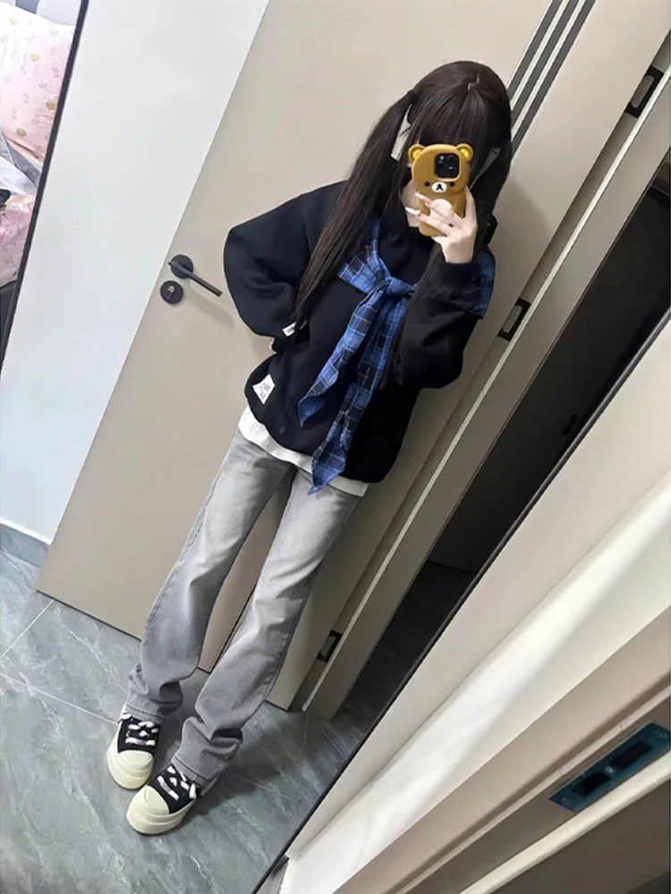 

Smoked Grey Washed High Waist Slim Fit Straight Leg Men's Jeans Knife American High Street Style Youthful Wear Resistant