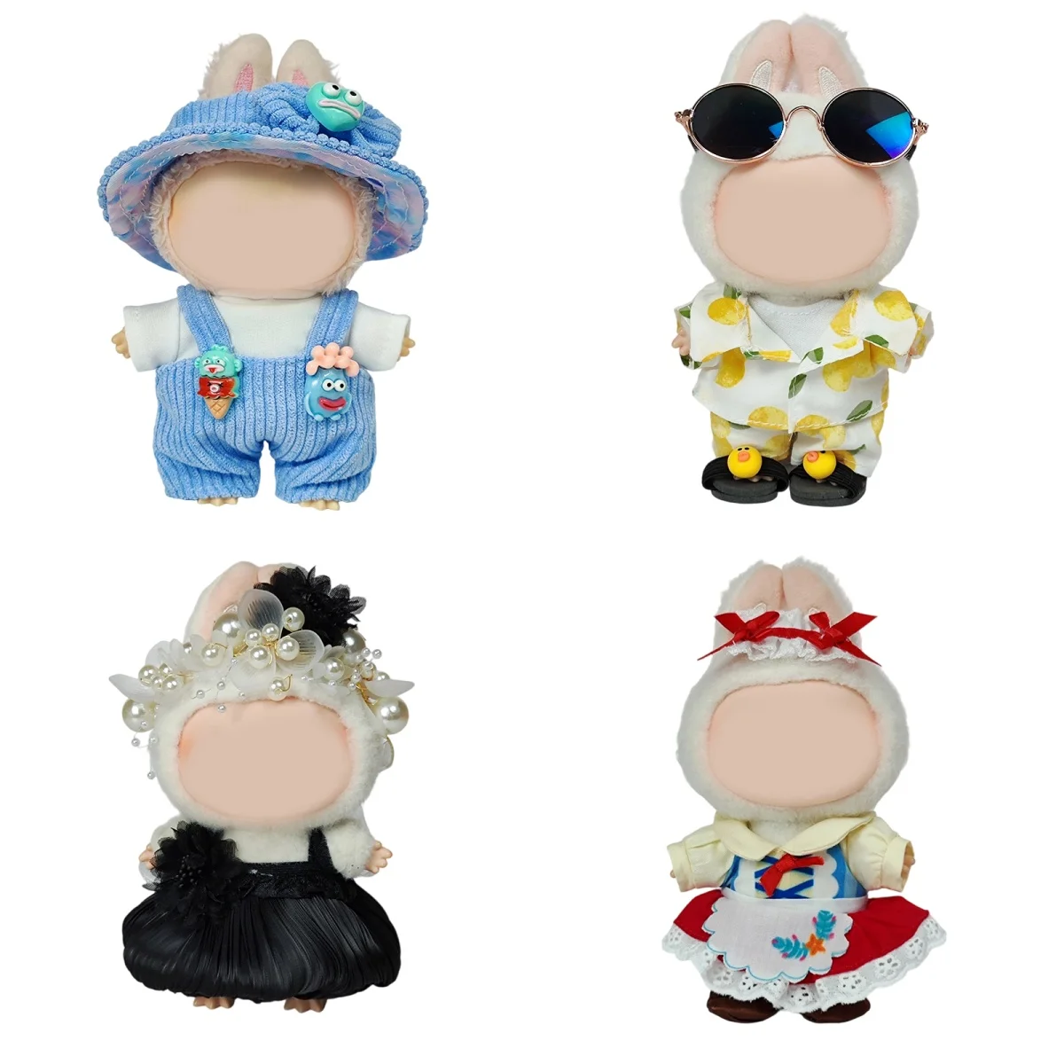 

For Labubu Doll Outfit Set Cute Maid Style Dress with Red Bows Headband Brown Shoes for Plush Toy Cosplay Costume