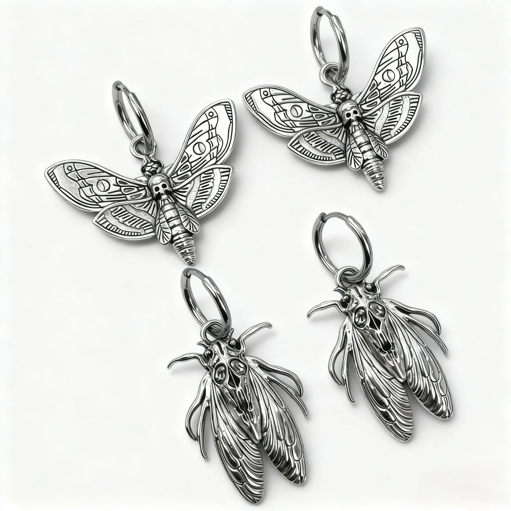 

Vintage Gothic Skull Moth Butterfly Earrings Punk Hip Hop Metal Earrings for Women Men, Retro Halloween Statement Earrings