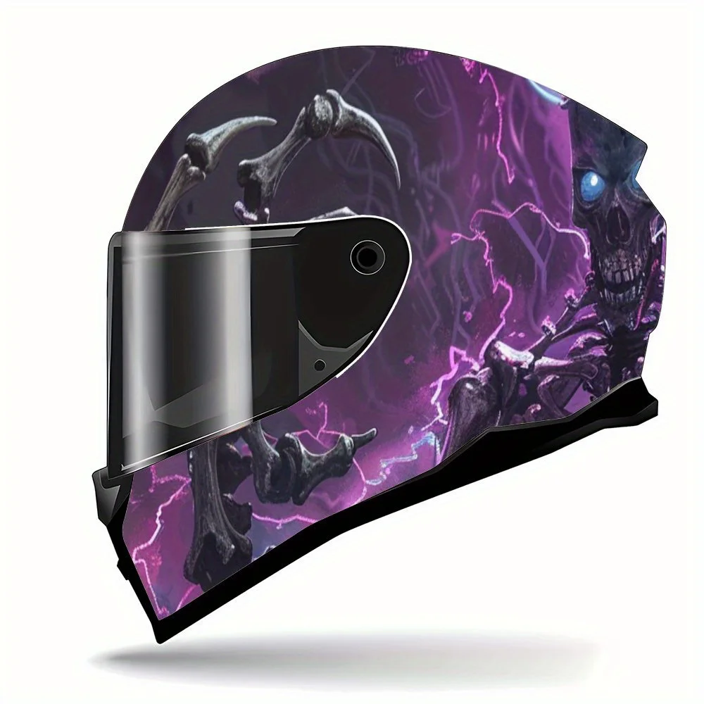 الأرجواني البرق Nether الهيكل العظمي PVC دراجة نارية خوذة الفينيل التفاف، ذاتية اللصق ملصق مقاوم للماء، المضادة للخدش الزخرفية Fil