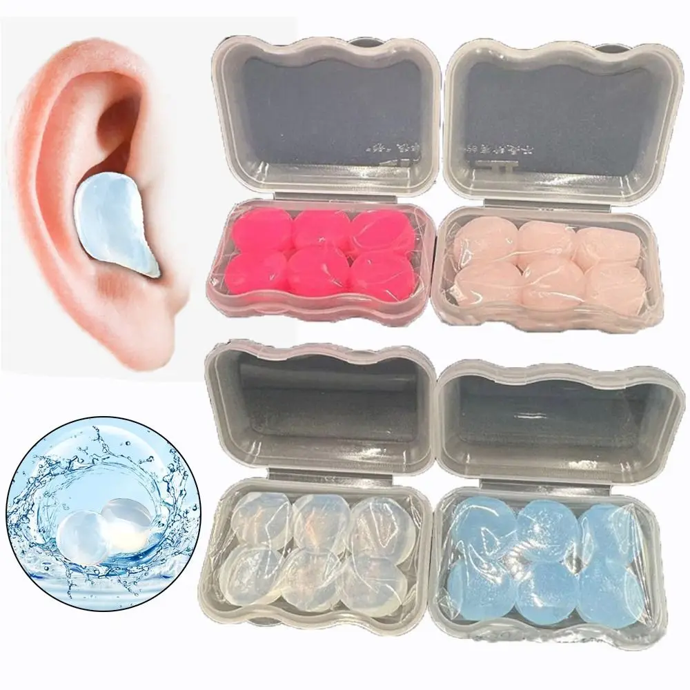 6PCS Soft Silicone Ear Plugs Waterproof Transparent Sound Insulation Earmuffs Swimming Diving Noise Reduction Earplugs Unisex