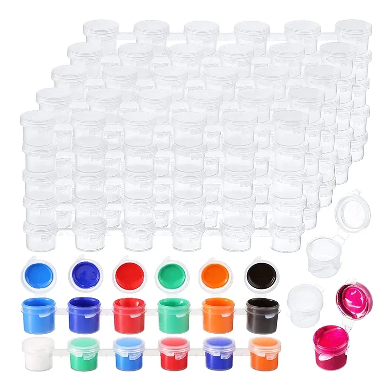 100 Strips 600 Pots Empty Paint Strips Paint Cup Clear Plastic Storage Containers Painting Craft Supplies(3 Ml/ 0.1 Oz)