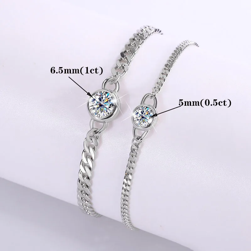 JECIRCON S925 Sterling Silver Moissanite Bracelet 0.5/1 Carat Simple Round Bubble Hand Chain for Women Light Luxury Style Design