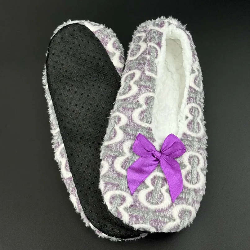 House Winter warm Slipper Women Bow Knot 8 words Fur Plush Anti Skid Grip Cute Funny Indoor Home Fluffy Female Floor Shoes