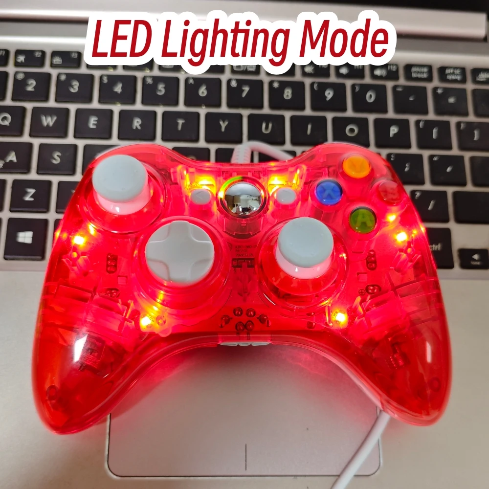 Transparent Gamepads Controller For XBOX 360 Console With LED Light USB Wired Gamepads For Steam PC Computer Laptop Joystick view 4