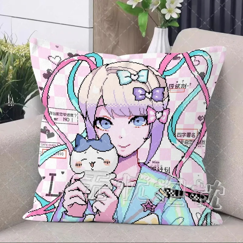 Anime necessidade menina overdose cosplay anjo chuva dupla face dos desenhos animados 45x45cm impresso travesseiro fronha e travesseiro núcleo presentes