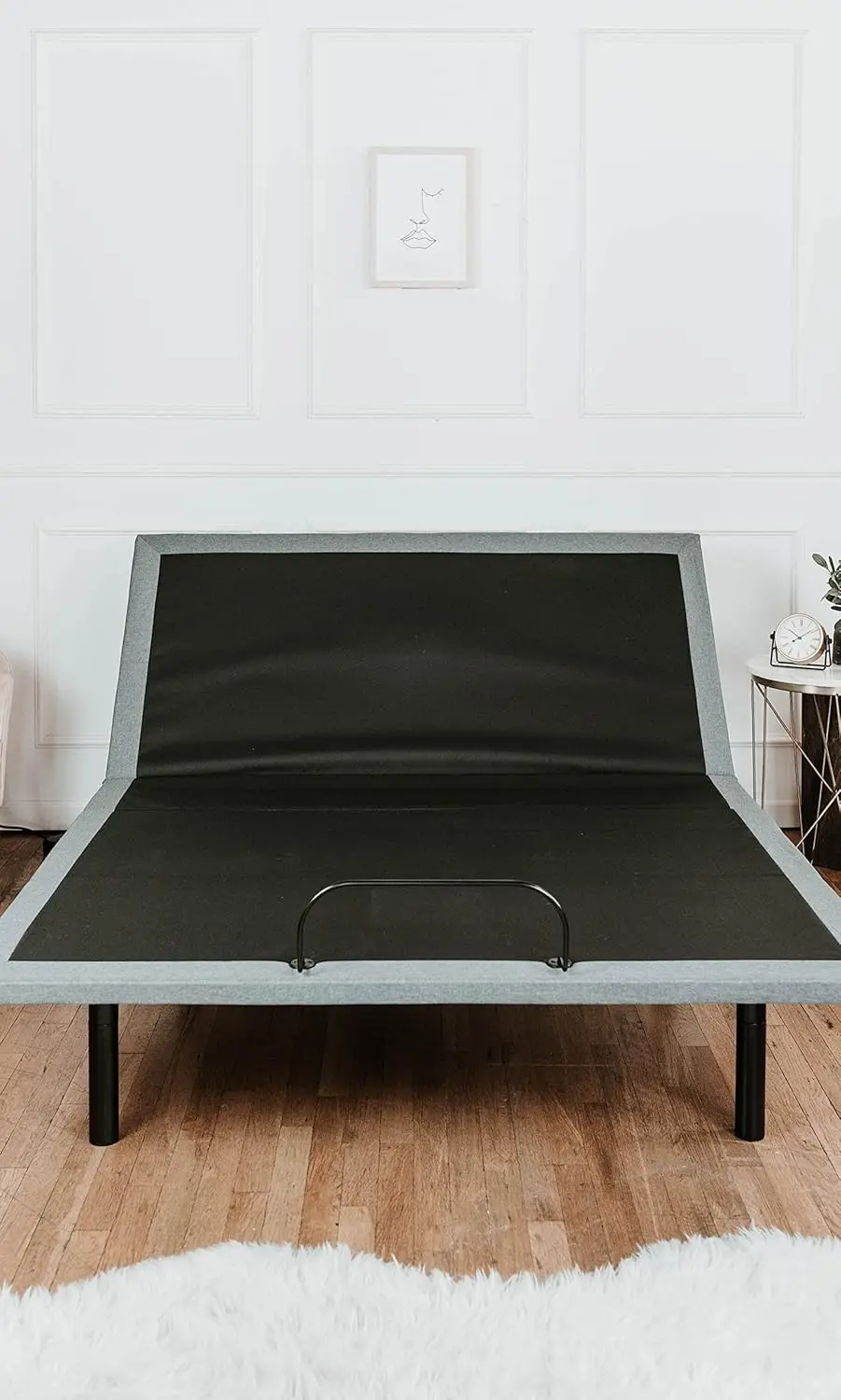 Adjustable Bed Base With Flex Head Functionality, Head And Foot Position Adjustments, Black And Grey