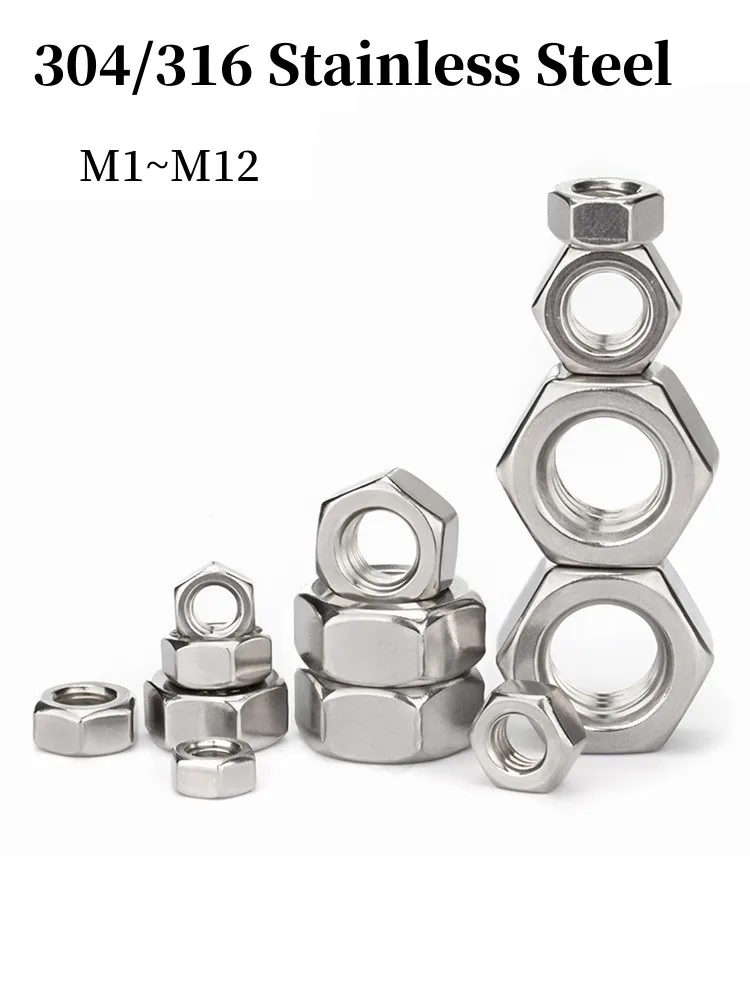 M1 M1.2 M1.4 M1.6 M2 M2.5 M2.6 M3 M3.5 M4 M5 M6 M8 M10 M12 DIN934 304/316 Stainless Steel Hex Hexagon Nut