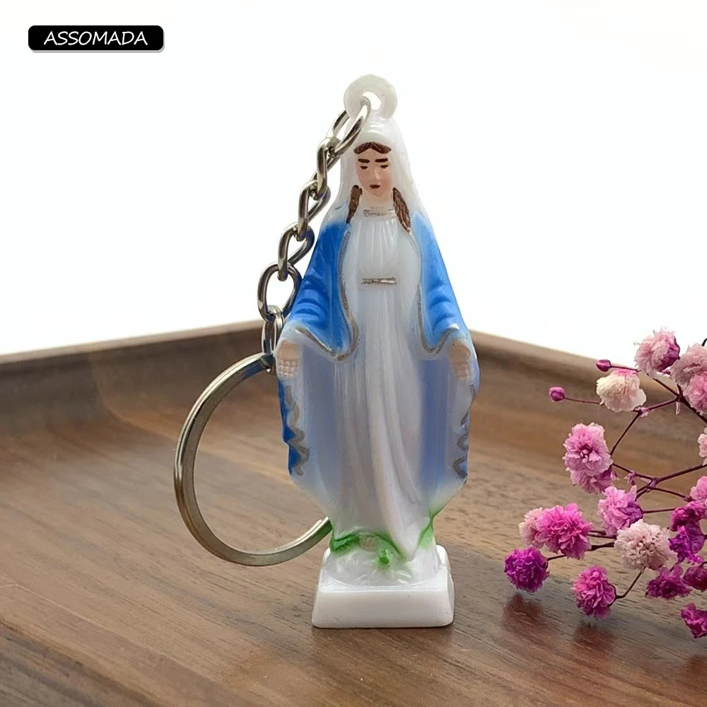 Luminous Virgin Mary Keychains For Women Men Gift Colour Noctilucent Christian Religion Mary Car Key Chains Accessories ASSOMADA