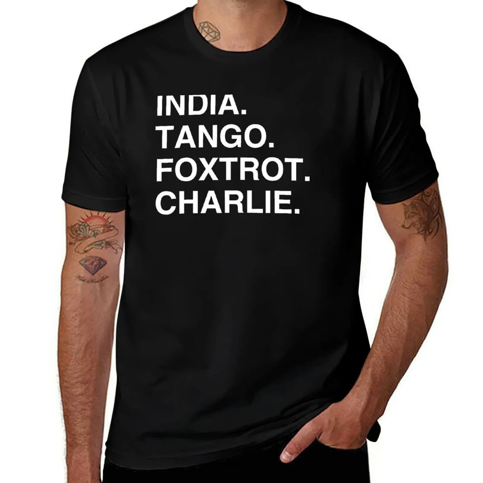 

India Tango Foxtrot Charlie T-Shirt tops basketball graphic tees Men's t-shirt