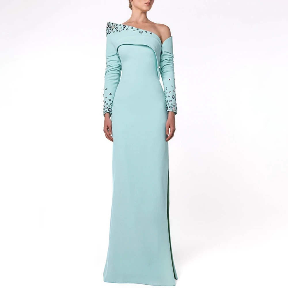 

Элегантное вечернее платье из джерси, индивидуальное вечернее платье на одно плечо для женщин, 2025 г., платье с блестками и длинными рукавами для свадебной вечеринки