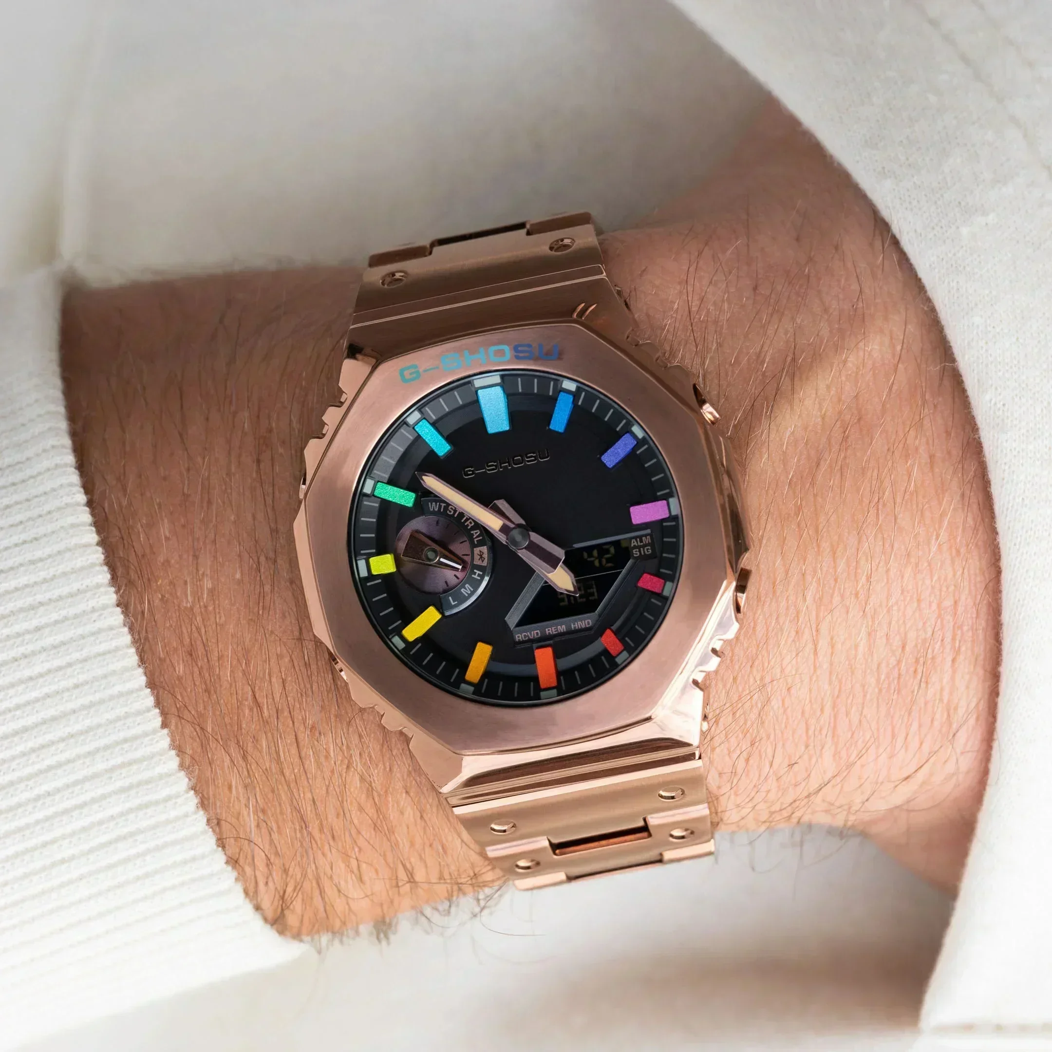 Reloj digital unisex para deportes al aire libre, pantalla dual LED, función completa, correa de acero, serie GMB