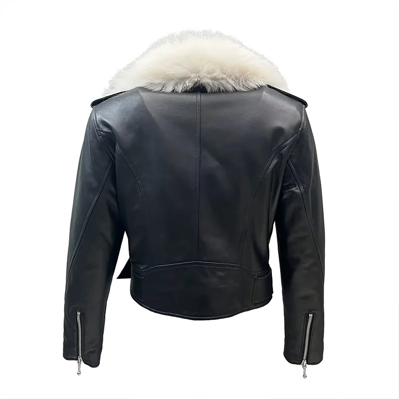 Lady Luxury Leather Jacket 2023 New Design Women Real Wool Lining Coat Tuscan Wool Biker Jackets Moto GT5543