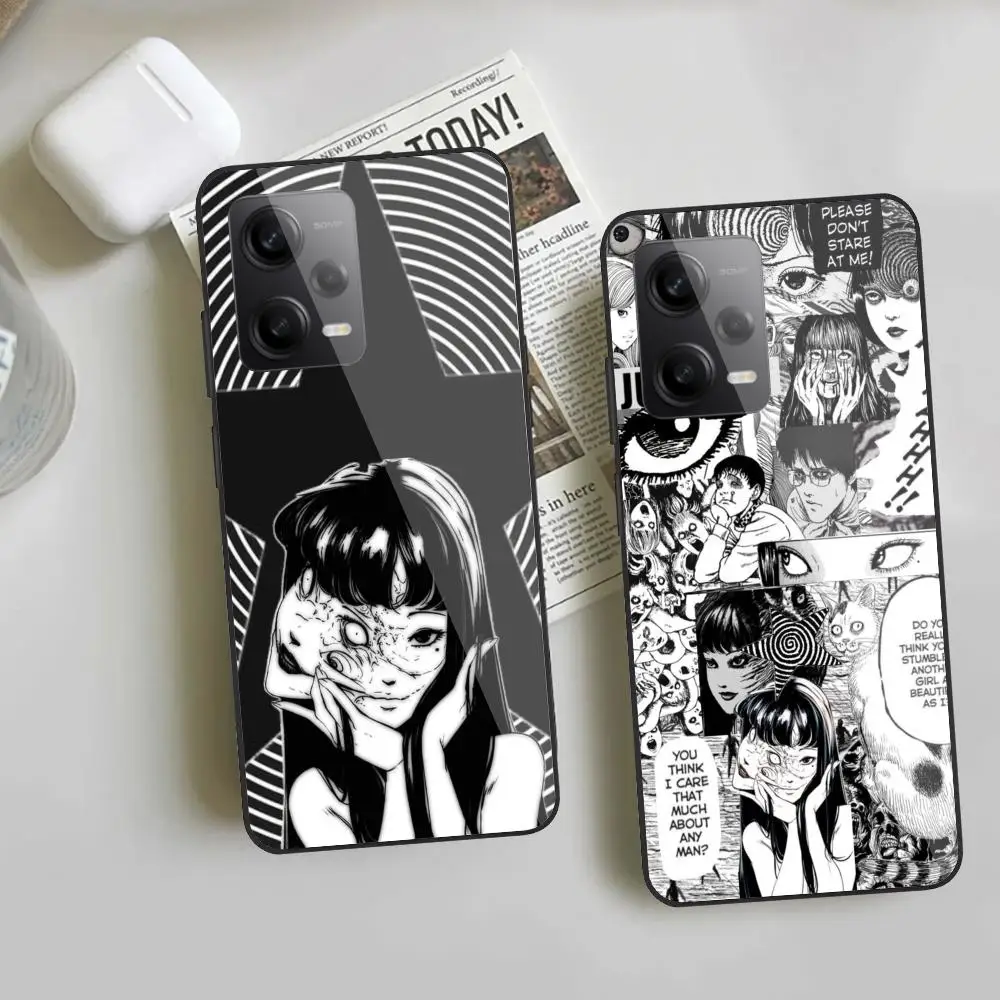 Junji Ito Tees Horror Phone Case For Redmi Note 13 Pro Plus 12 11 A3X A1 A2 13C 12C Black Glass Cases