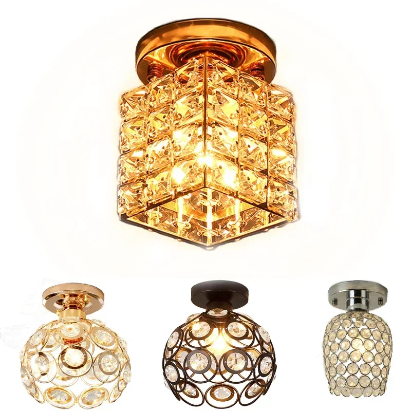 Hollowed-out Plafonnier Led Ceiling Lights Crystal Lampshade Gold/Silver Living Bedroom Modern Round Square Decorative  Lamp E27