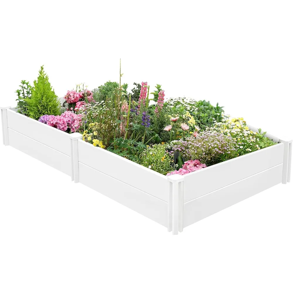 

Durable Vinyl Raised Garden Bed, 8x4x1ft Raised Bed for Gardening, Planter Box with Open Bottom, DIY above Ground Garden