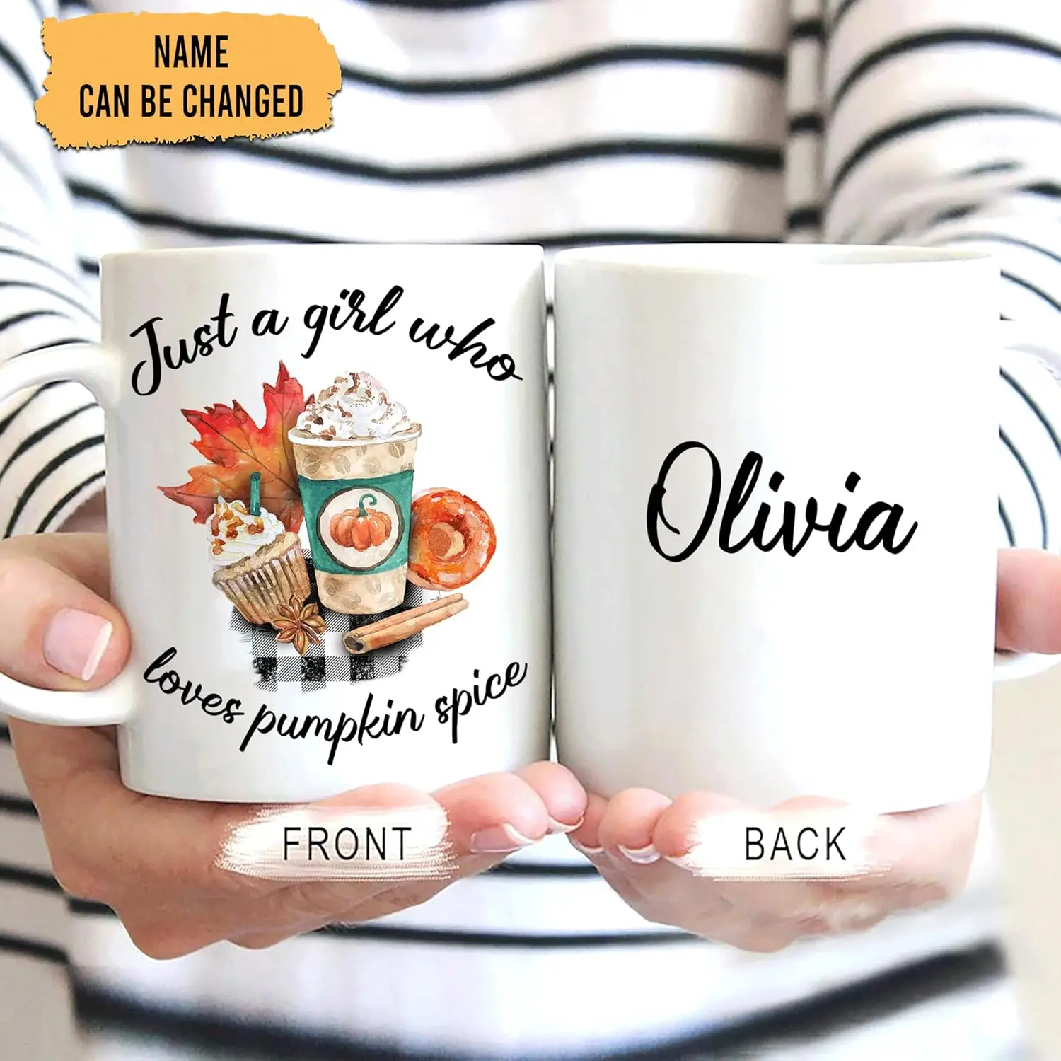 

Personalized Gifts for Autumn & Coffee Lovers - Thanksgiving Fall Season Birthday - Custom Name 11oz White Ceramic Tea Mug Women