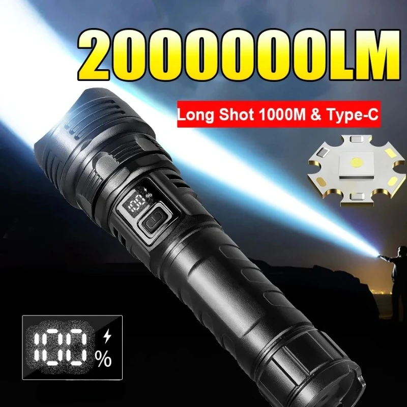 2000000 High Power LED Flashlights Type-C Rechargeable Torch Long Shot 1000M Waterproof Handlamp Outdoor Camping Fishing Lantern