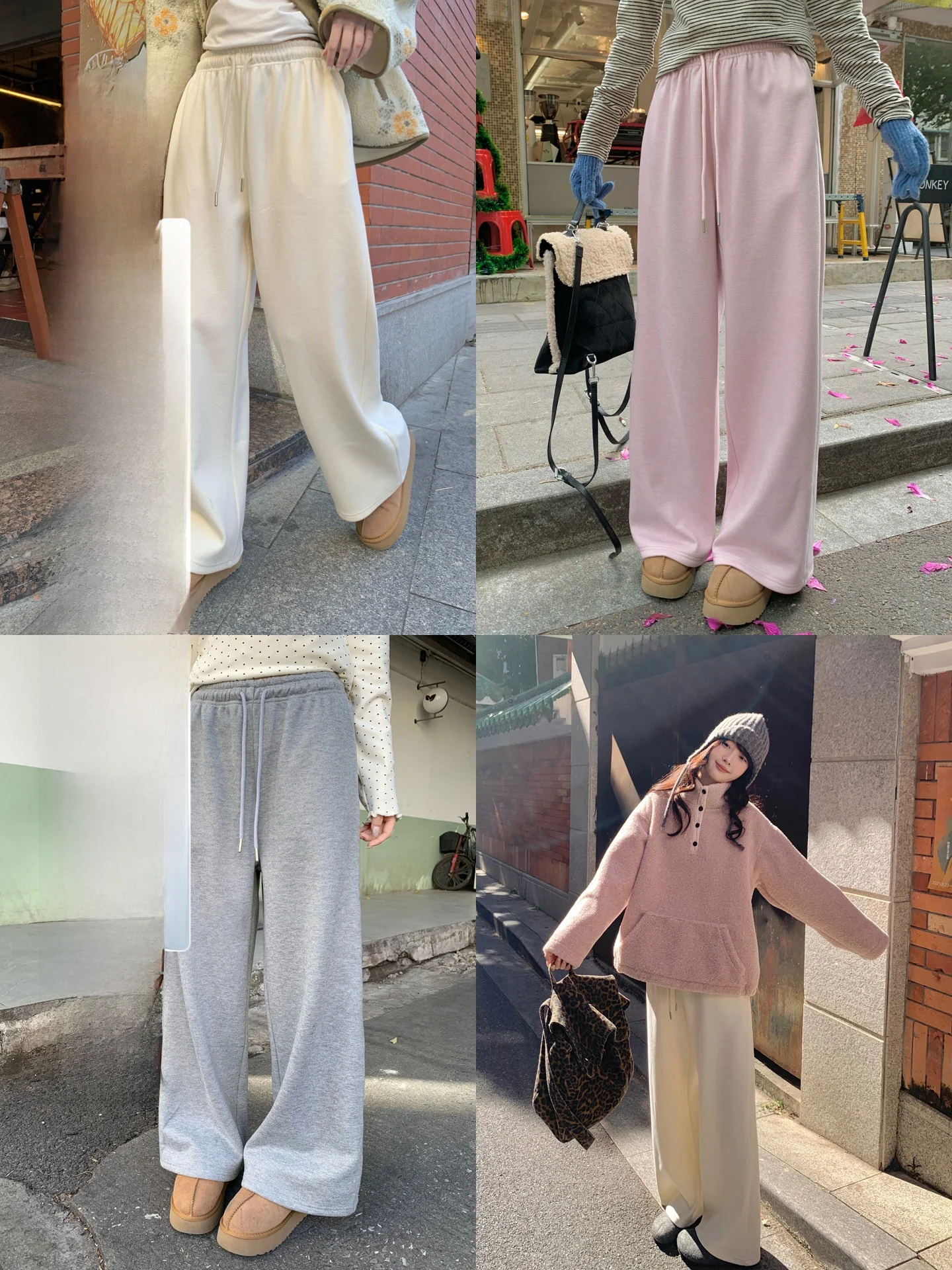 

Women's Fce Lined Straight Leg Casual Pants Thi Warm Dstring Winter Trousers Casual Pure Color Elastic Waist Polyeste...