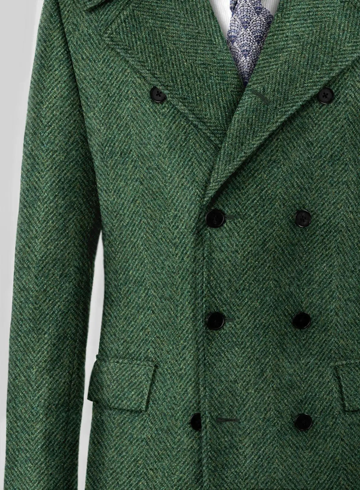 Classic Green Men's Suit Jackets Tailored Tweed Woolen Blend Coat Double Breasted Overcoat Goom Wedding Tuxedos