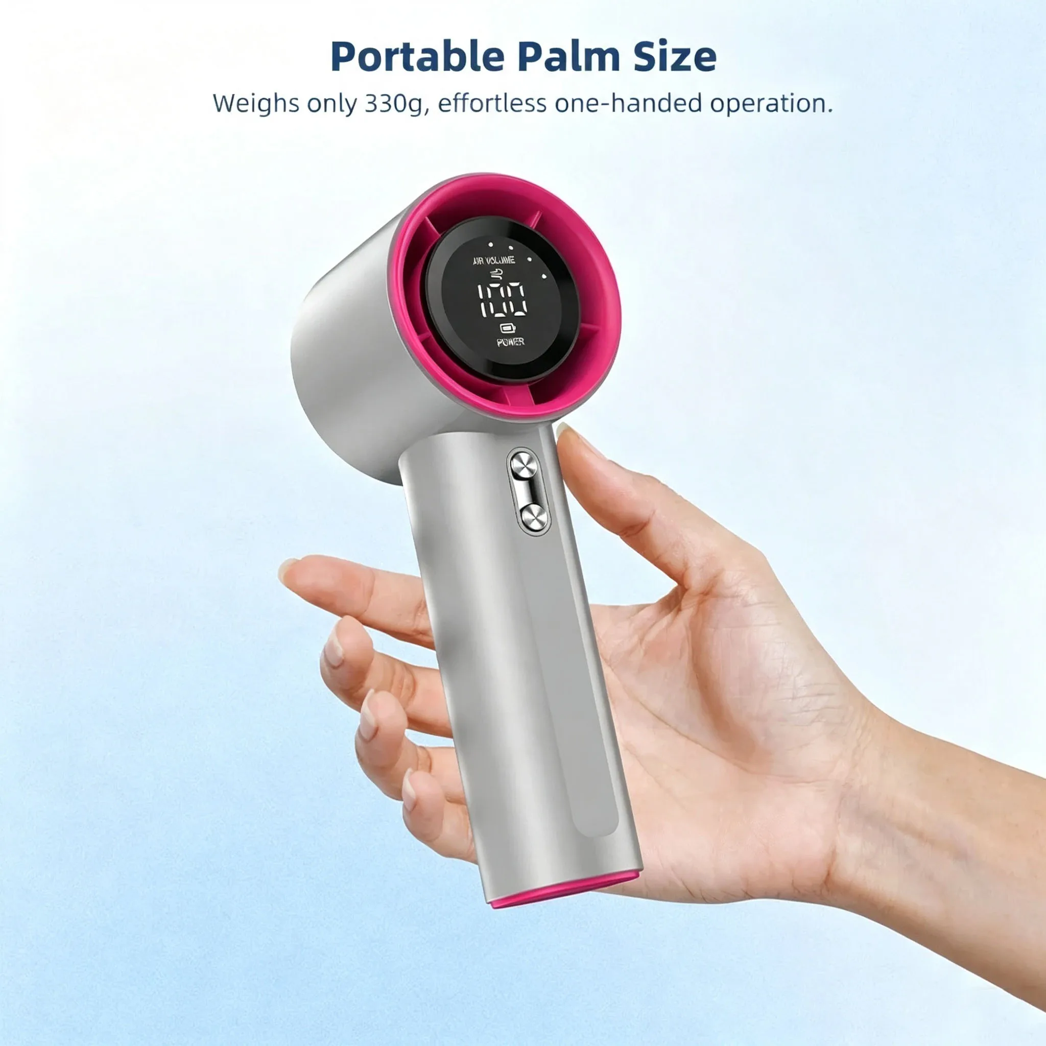 Mini Handheld Turbo Fan Rechargeable Strong Wind 100 Gear Adjustable Speed Digital Display For Outdoor Commuting Daily Use