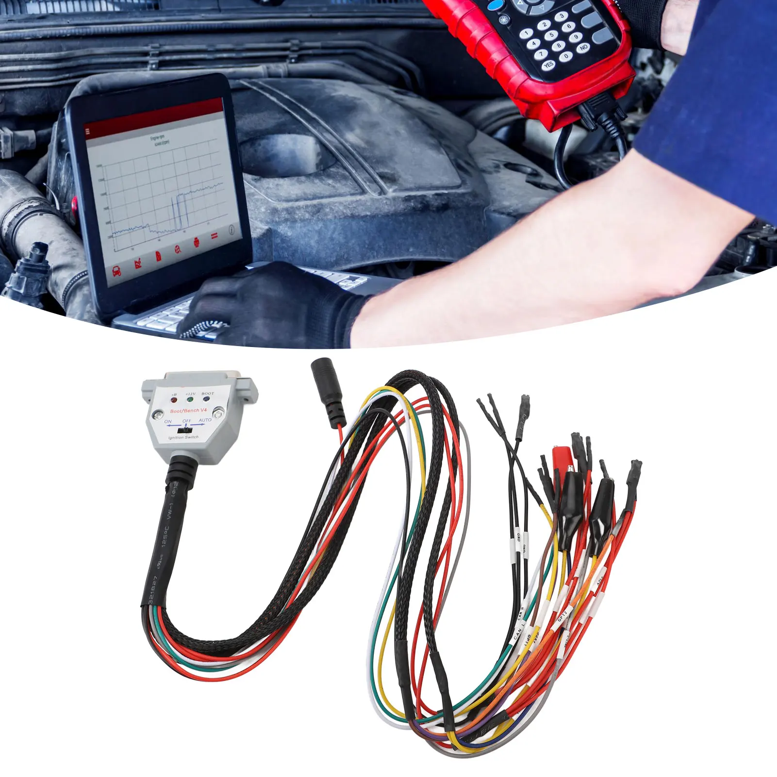 

DB25 ECU Bench Cable 3 LED Lights Boot Bench Cable DB25 with ECU Bench Pinout Cable for SM2 PRO J2534 VCI Read Write ECU