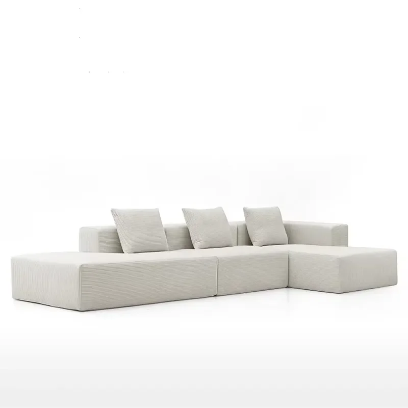 Roll Package Living Room Corduroy Sofa Modern Tofu Block Sectional Sofa Full Sponge Compression Modular Sofa