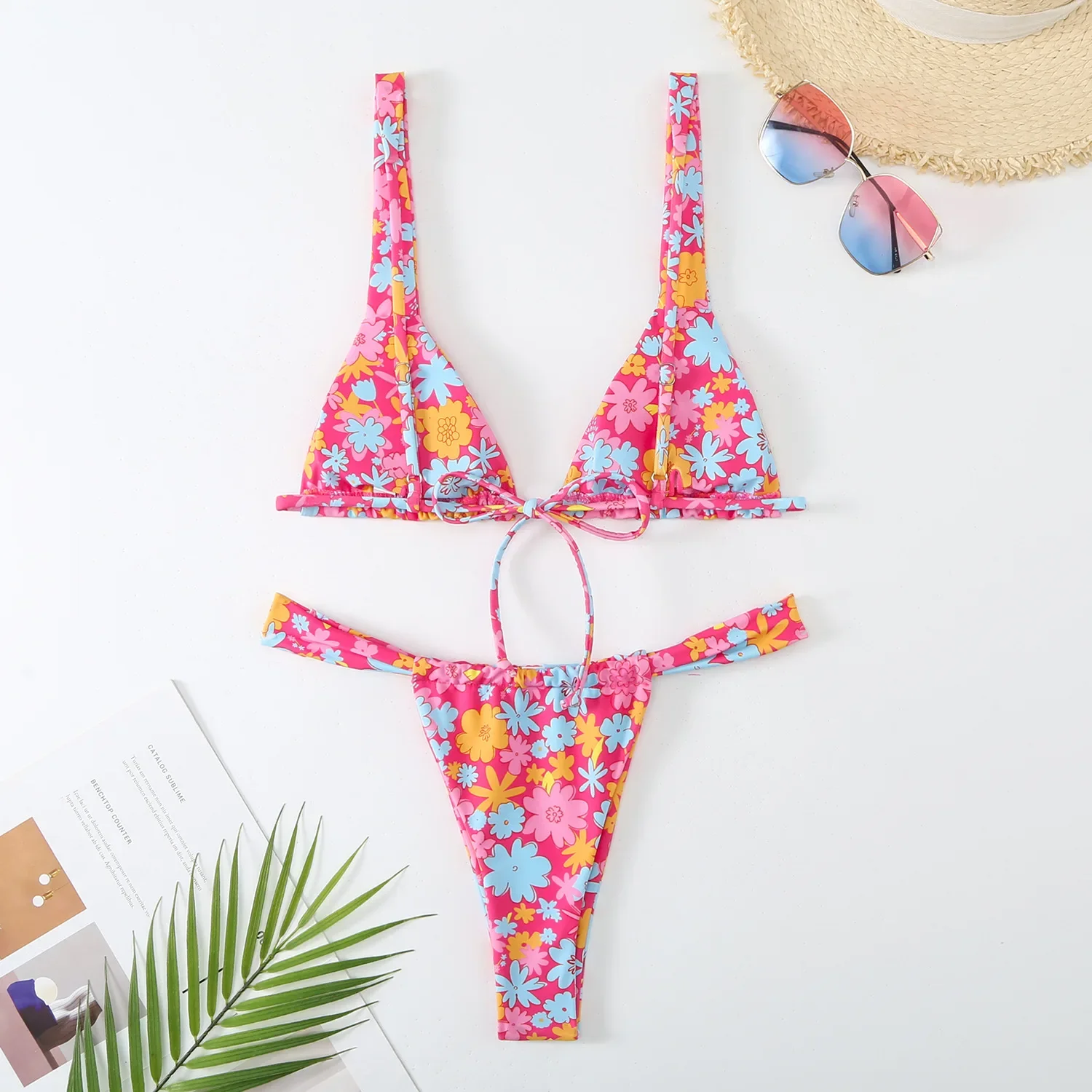 Frauen Sommer Bikini Set schöne Blumen druck Set niedrige Taille 2-teiliger Badeanzug Tanga Bade bekleidung Sommer Strand Urlaub Badeanzug