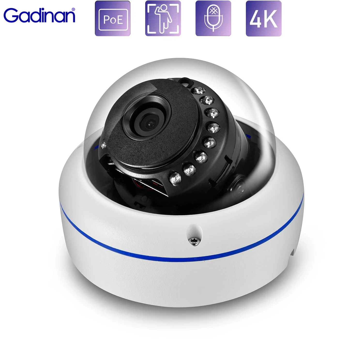 

Gadinan Ultra HD 4K 8MP IP Camera 1/2.8" SONY Sensor Outdoor 2.8mm Wide Angle Vandalproof Dome POE AI Human Security CCTV Camera