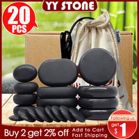 Tontin 20pcs/set Hot Stone Massage Set Heater Box Relieve Stress Back Pain Health Care Lava Basalt round massage tool Stones