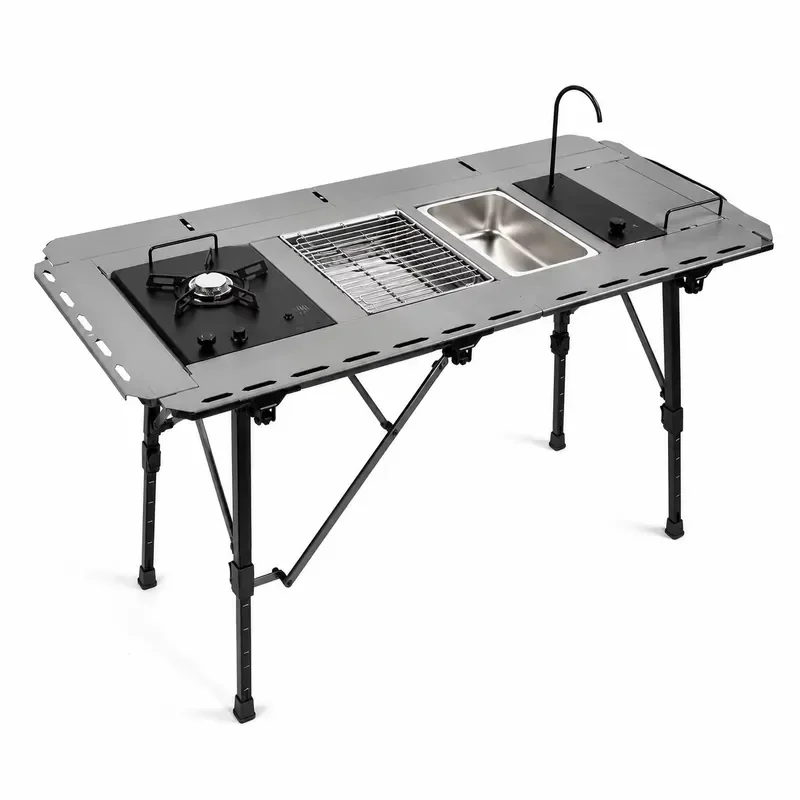 FY Camping Table Modular IGT Aluminum Folding Kitchen Station with Faucet and Sink Adjustable Height Outdoor Furniture