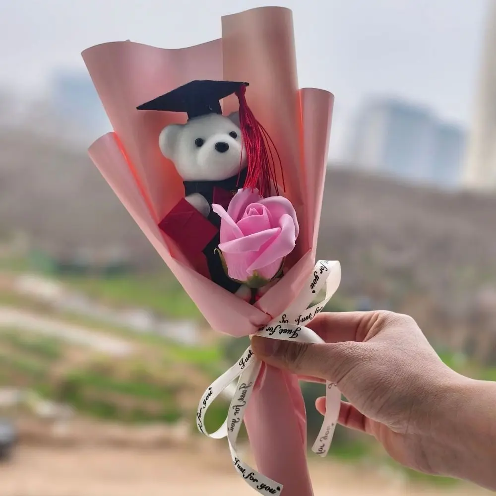 New Plush Toy Graduation Bear Bouquet Gift Stunning Sunflower Soap Bouquet Chic Doctor Bear Bouquet Valentine'S Day
