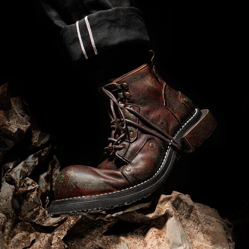 Western Punk Style Custom High-End Worker Boot Vintage Leather Shoes for Men Boots