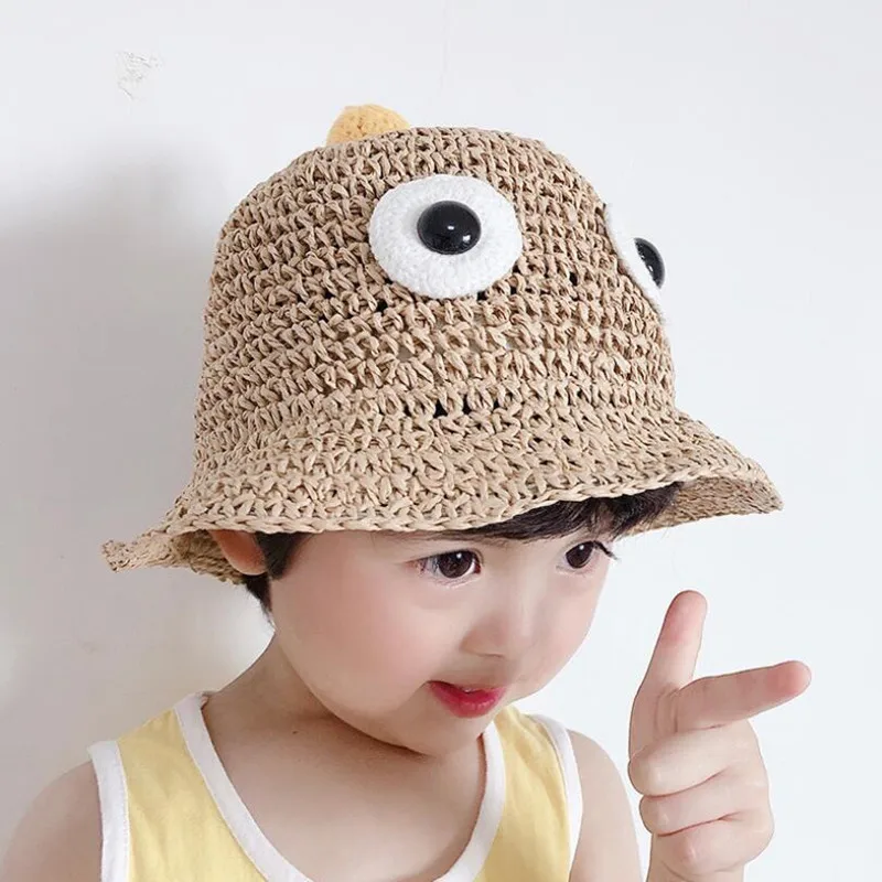 

Cute Cartoon Dinosaur Kids Boys Girls Sunhats Bucket Hat Cap Hollow Out Outdoor Beach Sunprotection Summer Children Straw Hat