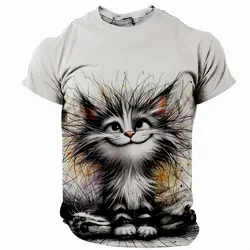 Summer Men's T Shirt Cat Print Casual Short Sleeve 3d T Shirts Fashion Streetwear Crew Neck Pullover Oversized Male Clothing
