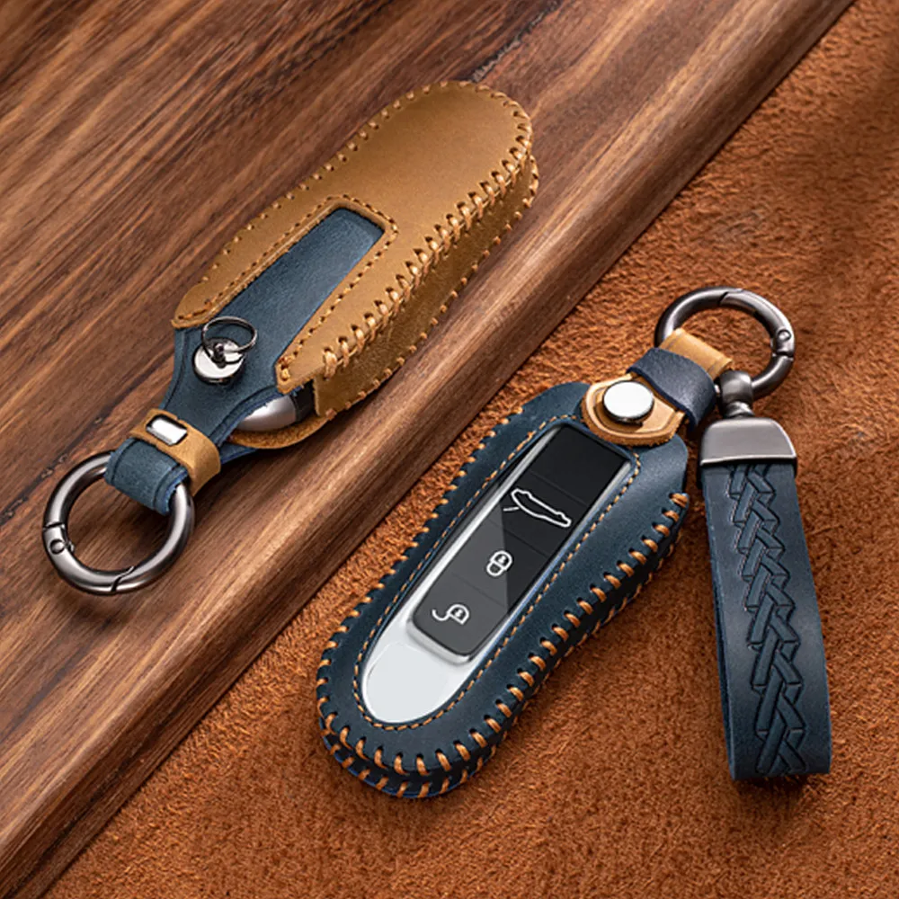 Crazy Horse Leather Car Remote Key Case Cover  For Porsche Panamera Spyder Carrera Macan Boxster Cayman Cayenne 911 970 981 911
