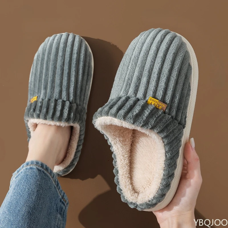

Couple Winter Stripes Slippers Plush Soft sole Ladies Shoes Non-slip Warm Cotton shoes Men women Casual Home Slipper Zapatos ﻿