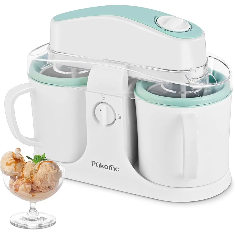 ماكينة صنع الآيس كريم المنزلية مع وعاءين، عملية سهلة، تنظيف سريع، محلية الصنع، قاعدة مضادة للانزلاق، مطبخ مثالي