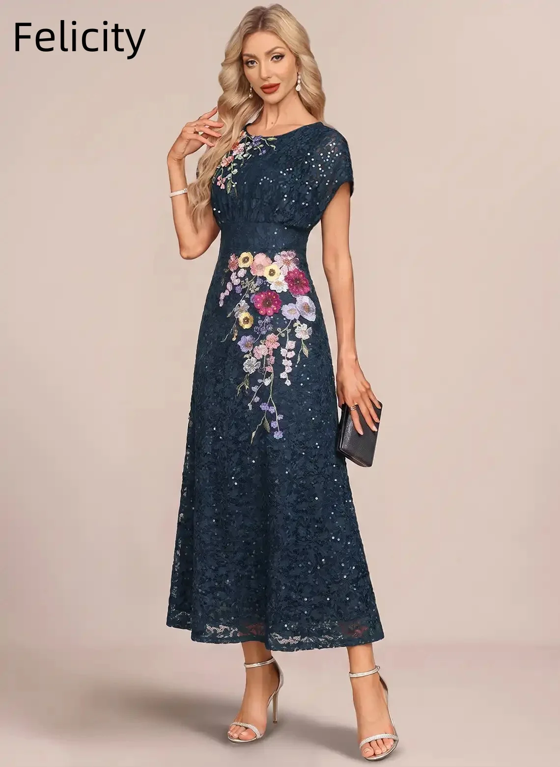 Lace Midi Mother of The Bride Dresses 2026 O-neck Applique Sheath Prom Dress Navy Blue Elegant Wedding Guest Dress Customized