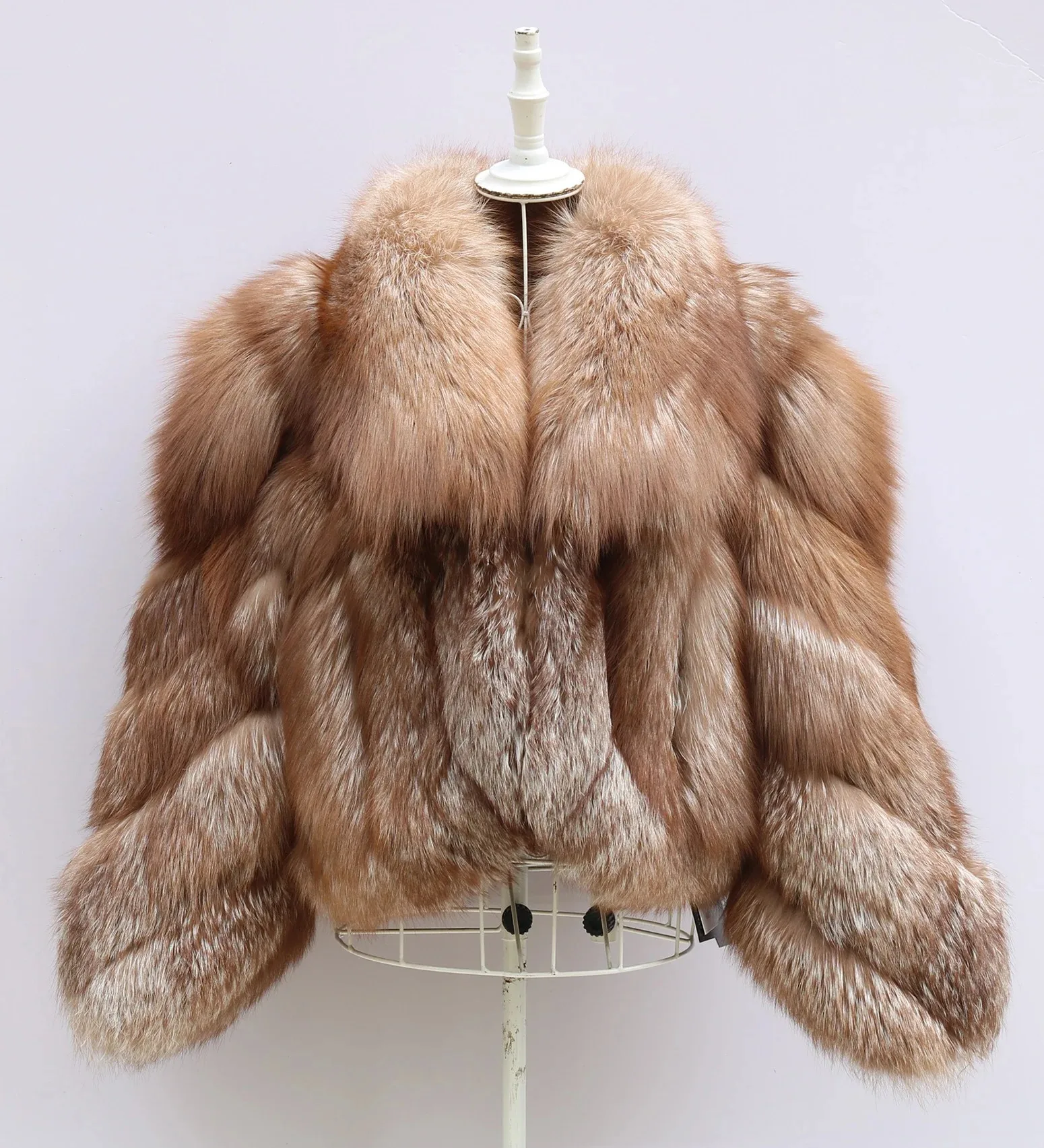 

FURHYCFOX Hot sales Fashion New Women's Winter Warm Natural Fur Jackets Lady Luxry Crop Coat Turn-down Collar Fox Fur Coats