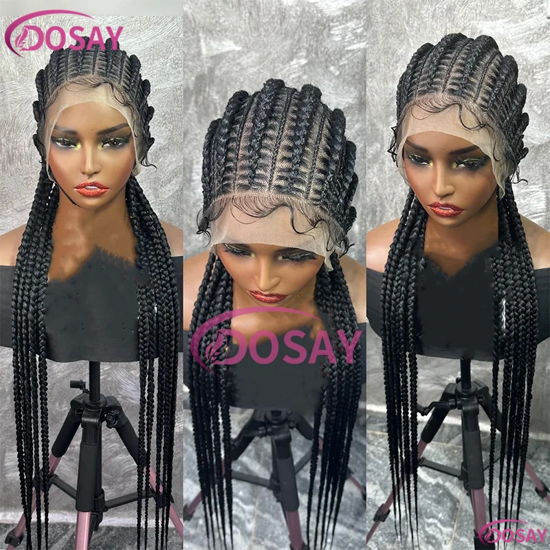 

Синтетические плетеные парики для чернокожих женщин 36 дюймов Jumbo Knotless Box Плетеный парик Полный парик фронта шнурка Cornrows HD парики шнурка