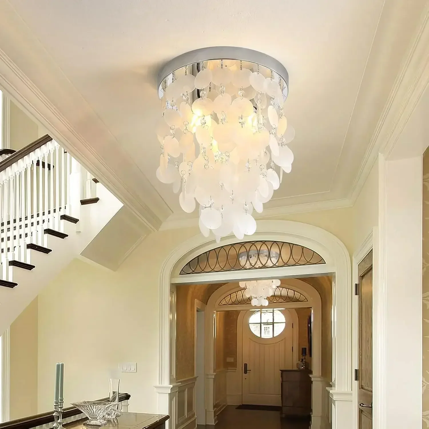 

Scandinavian Crystal Shell Ceiling Chandelier Lights for Corridor Girls Bedroom Flush Mount Ceiling Lights Fixture Bathroom