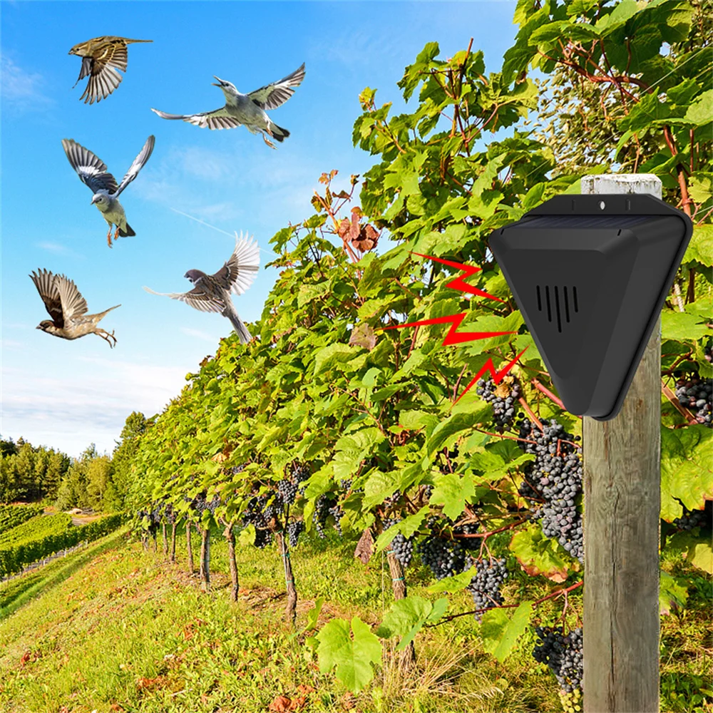 Repelente de aves con alarma Solar para exteriores, repelente de animales salvajes, impermeable, protección de seguridad para jardín y granja