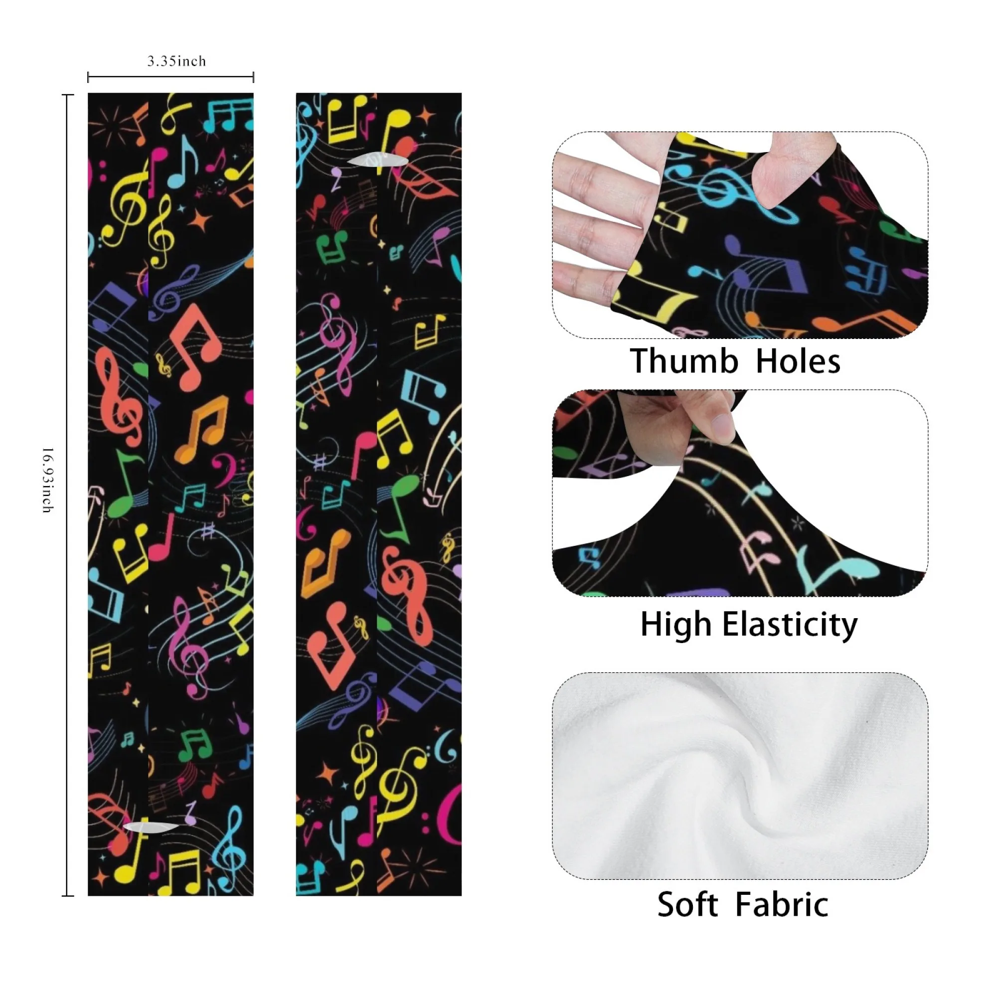 Musical Symbols Novelty Fun Sleeves Unisex Sports Outdoor Fashion Protective Sleeves Suitable for Gardening Golf Cycling Fishing