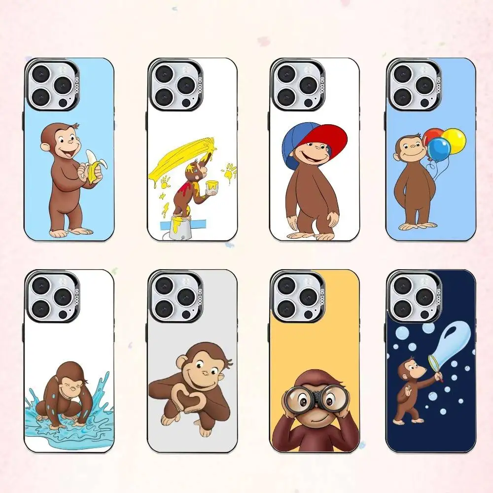 

Curious G-George Monkey Phone Case For iPhone17,16,15,14,13,12,11 Plus,Pro Max Colored Silver Plated Inside Cover