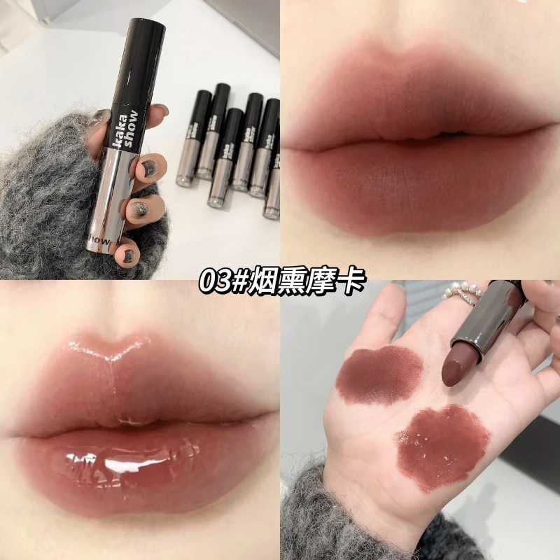 Lápiz labial de agua con espejo mate, taza antiadherente de doble cabeza, brillo de labios de leche y canela, tinte de labios líquido resistente al agua, Cosméticos de maquillaje coreanos