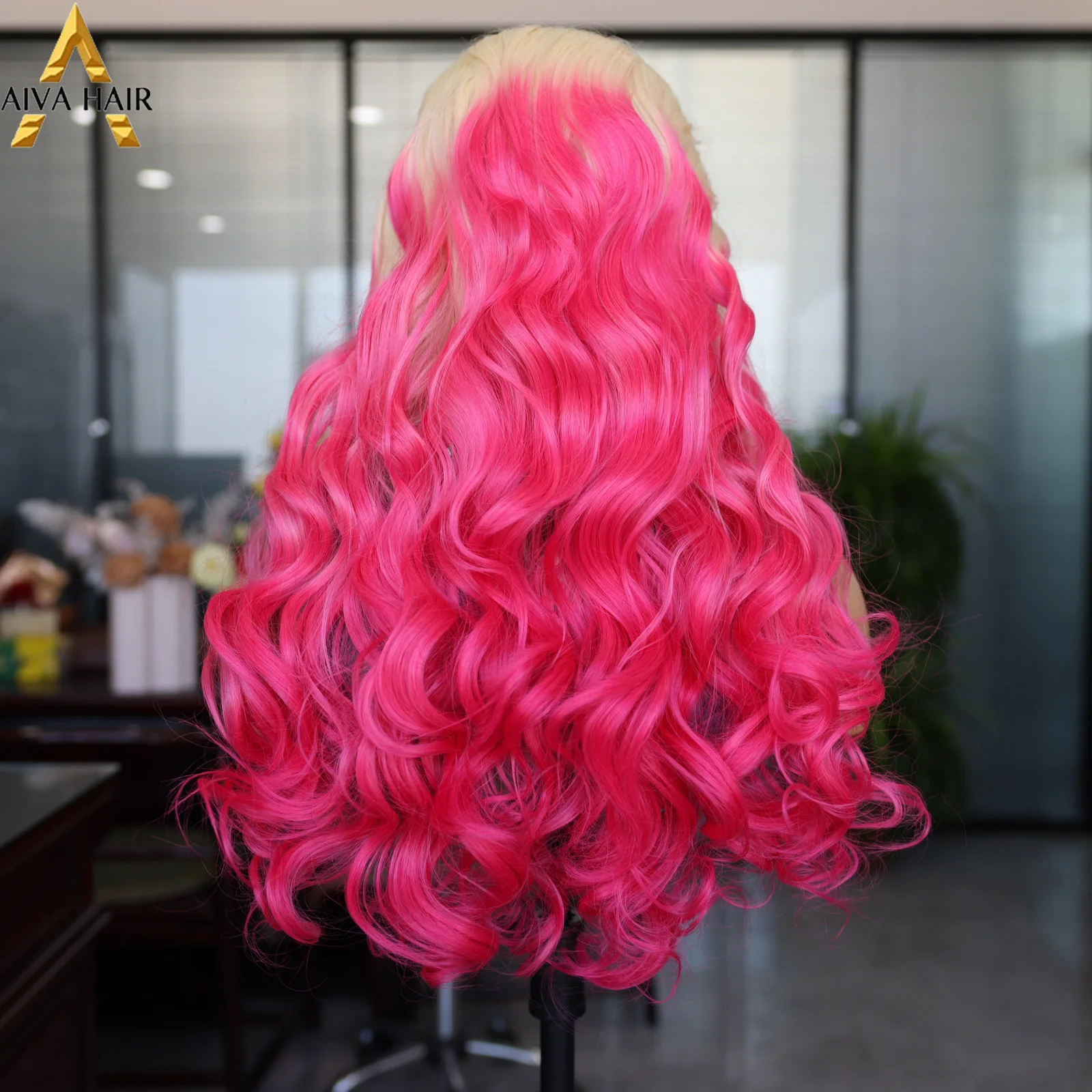 Synthetic Lace Wig Soft Pre-Pull Wave Pink Wig For Women 28 Inch Brown Stitching Color Lace Front Wig Synthetic Wedding Cosplay