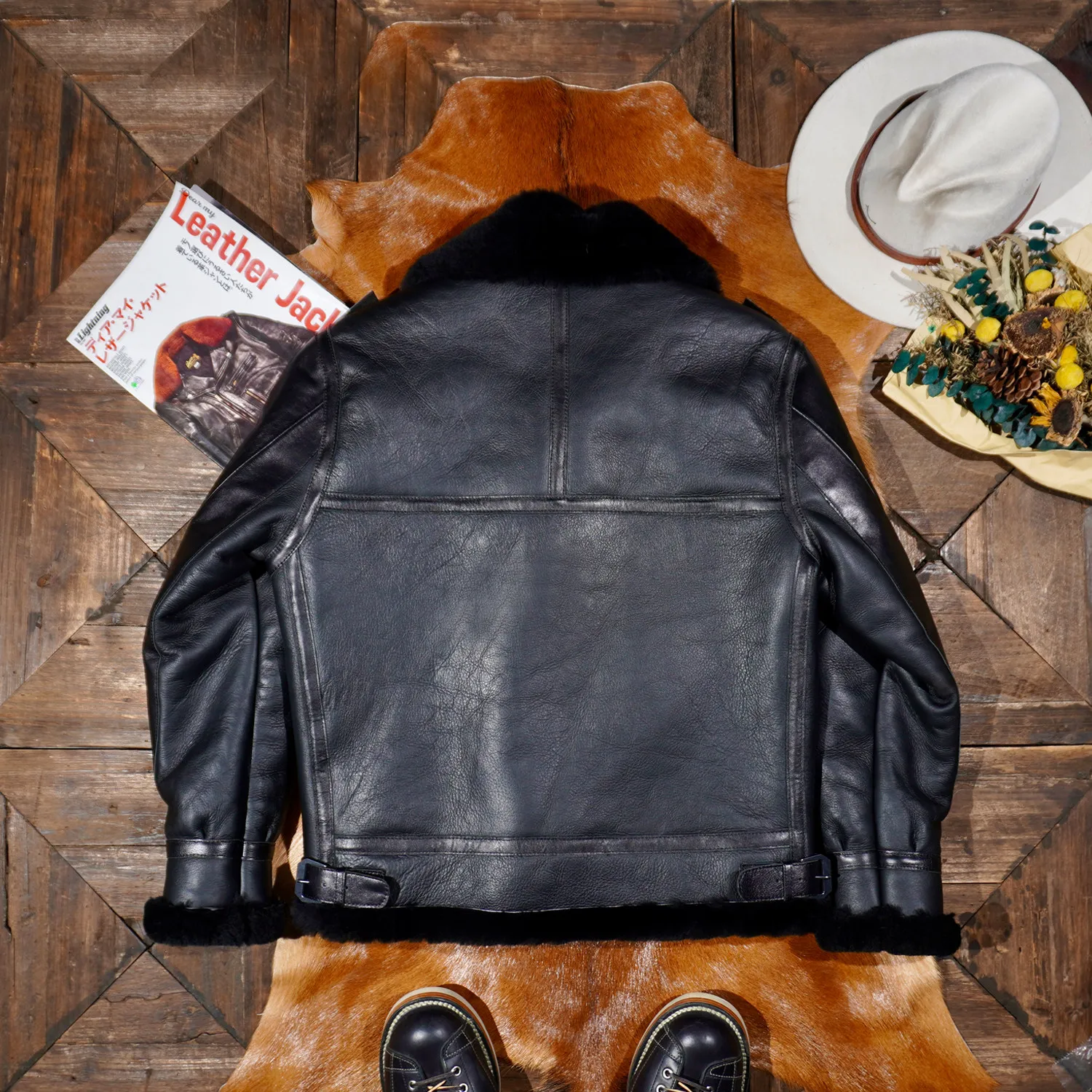American retro sheepskin integrated B3 flight suit horse leather sleeve splicing jacket