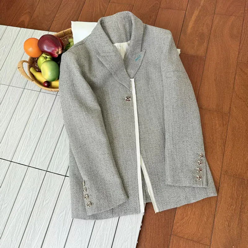 2026, New Arrival, Women's Twill Blazer, Fashionable Retro Classic Color-Block Jacket, High-Quality Versatile Blazer, Y2K