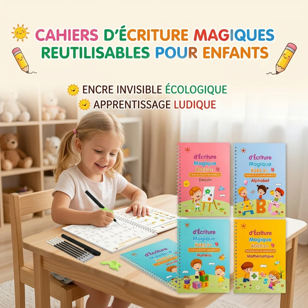 French Magic Copybook for Kids Reusable Grooves Calligraphy Writing 3D Grooved Handwriting Book for Children Beginners Gifts